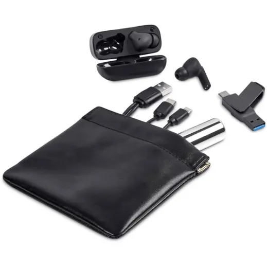 Eva & Elm Plush PU Tech & Accessory Pouch Black Display
